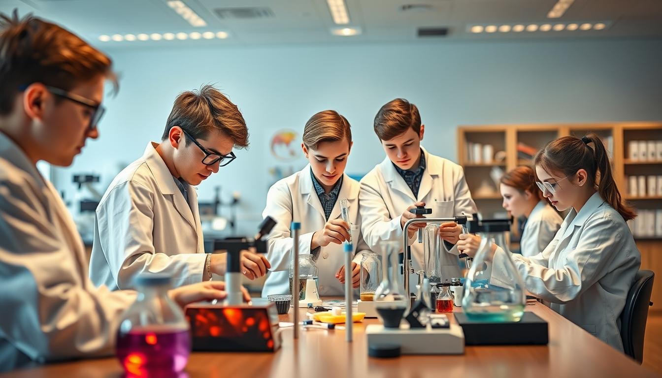 Students working in research laboratory